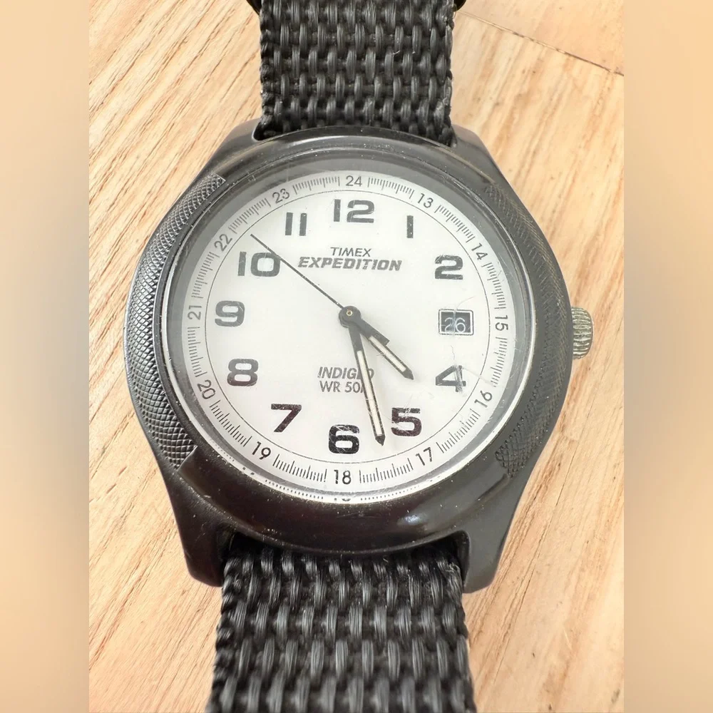 Vintage Timex expedition black nylon strap watch NEW BATTERY
